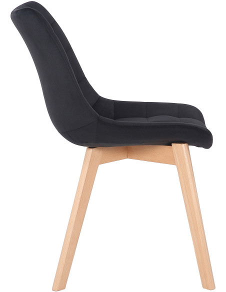 Chaise scandinave matelassée en Velours Noir Bois Naturel Marlyne - 3