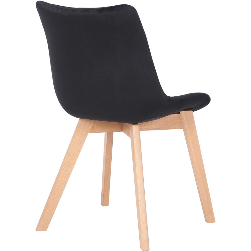 Chaise scandinave matelassée en Velours Noir Bois Naturel Marlyne - 4