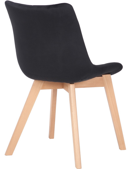 Chaise scandinave matelassée en Velours Noir Bois Naturel Marlyne - 4