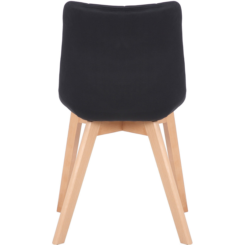 Chaise scandinave matelassée en Velours Noir Bois Naturel Marlyne - 5