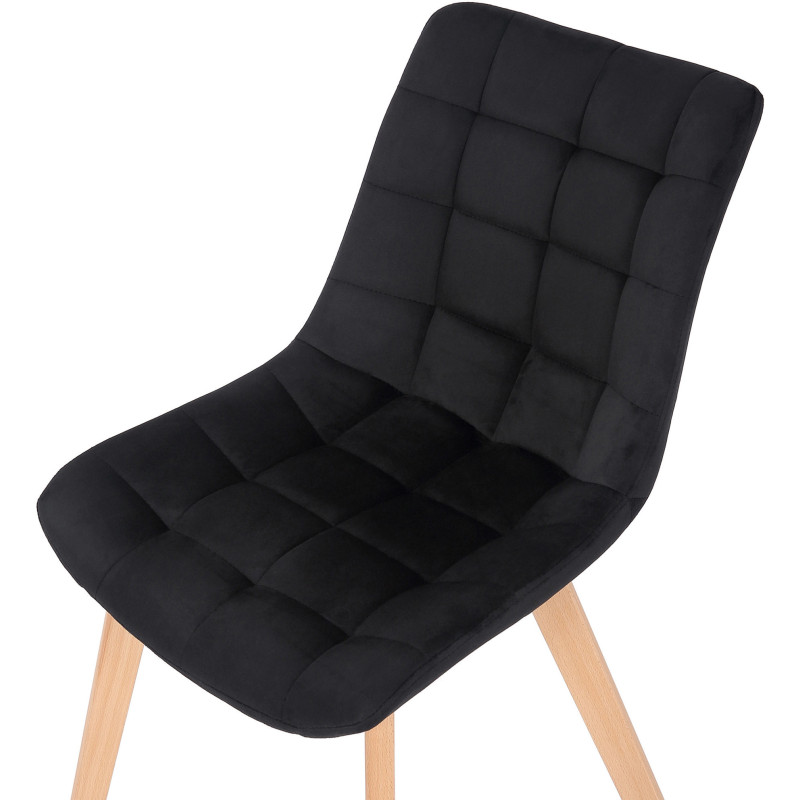 Chaise scandinave matelassée en Velours Noir Bois Naturel Marlyne - 6