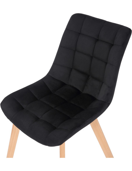 Chaise scandinave matelassée en Velours Noir Bois Naturel Marlyne - 6