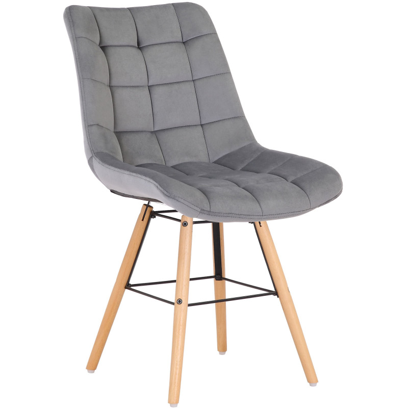Chaise scandinave matelassée en Velours Gris Bois Naturel Métal Noir Sarylle - 1