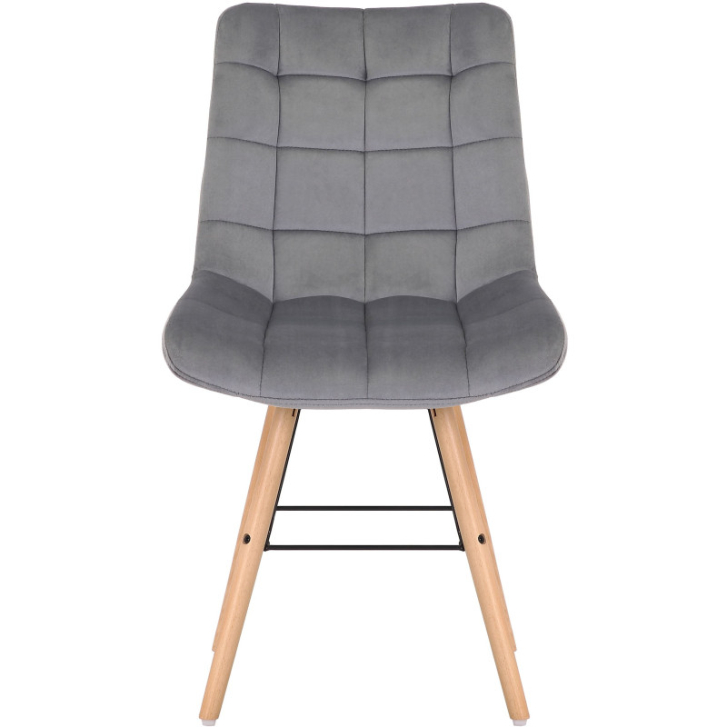 Chaise scandinave matelassée en Velours Gris Bois Naturel Métal Noir Sarylle - 2