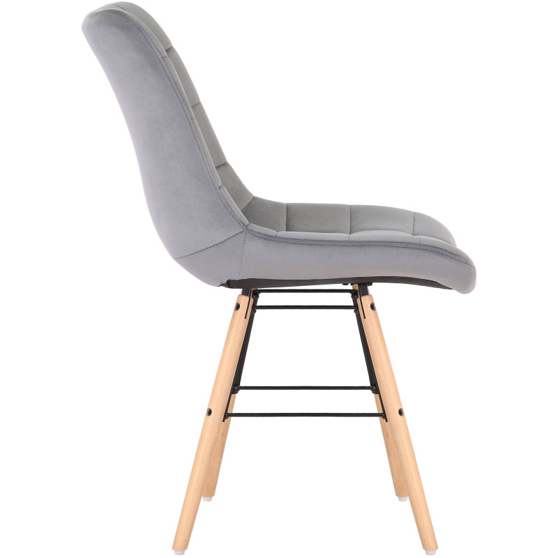 Chaise scandinave matelassée en Velours Gris Bois Naturel Métal Noir Sarylle - 3