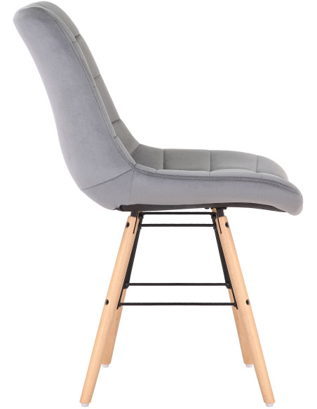Chaise scandinave matelassée en Velours Gris Bois Naturel Métal Noir Sarylle - 3