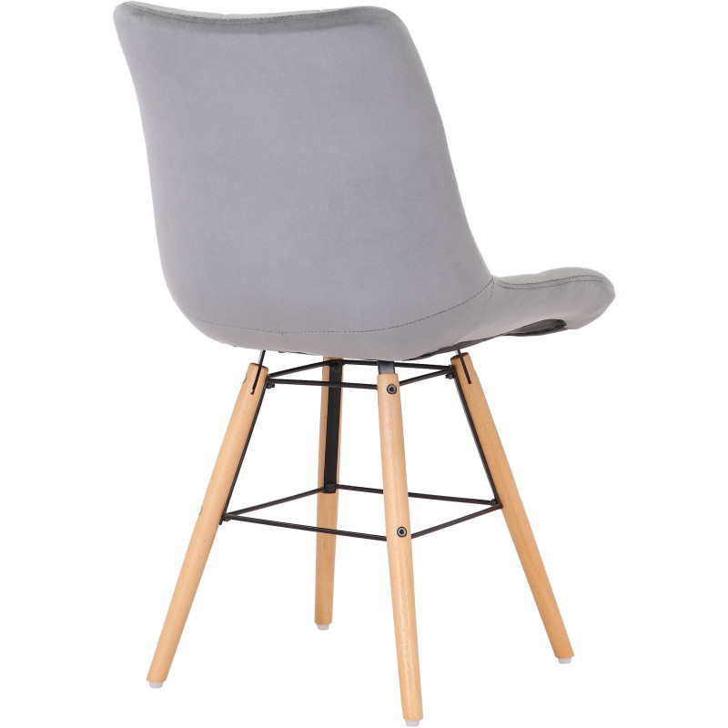 Chaise scandinave matelassée en Velours Gris Bois Naturel Métal Noir Sarylle - 4