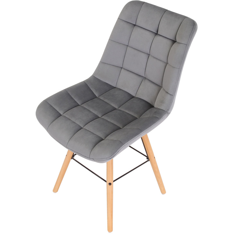 Chaise scandinave matelassée en Velours Gris Bois Naturel Métal Noir Sarylle - 6