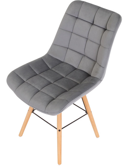 Chaise scandinave matelassée en Velours Gris Bois Naturel Métal Noir Sarylle - 6