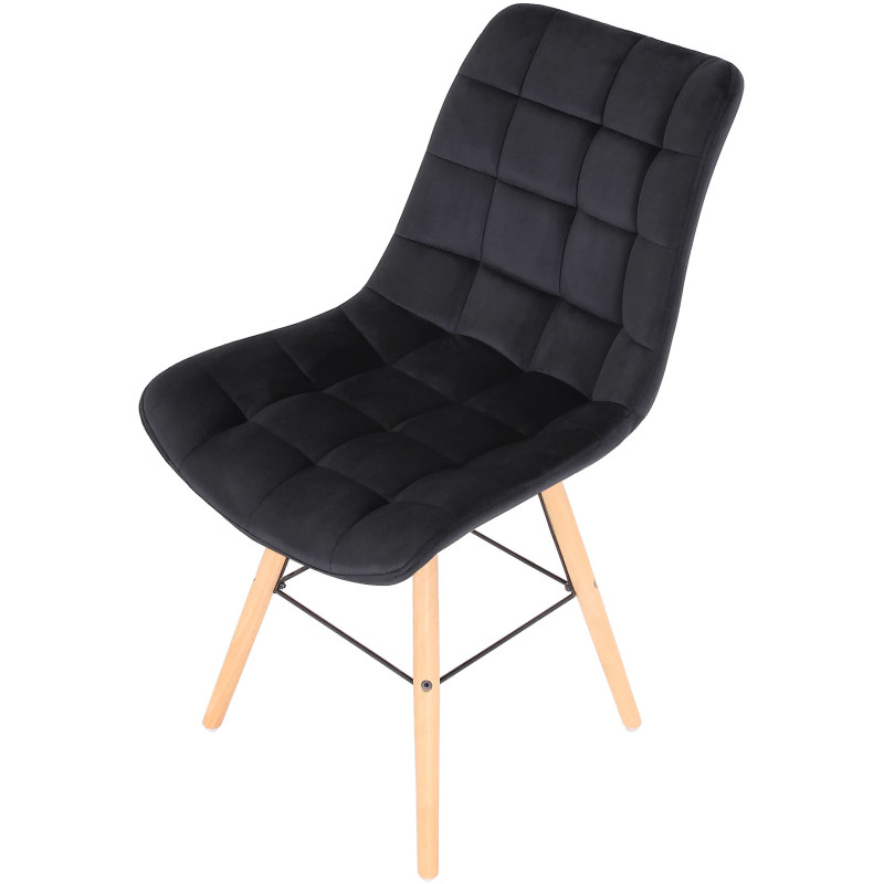 Chaise scandinave matelassée en Velours Noir Bois Naturel Métal Noir Sarylle - 7