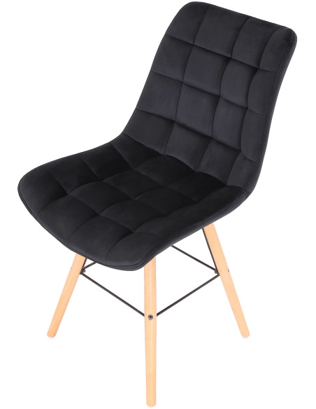 Chaise scandinave matelassée en Velours Noir Bois Naturel Métal Noir Sarylle - 7