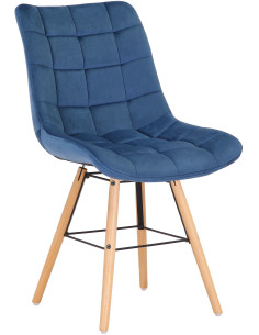 Chaise scandinave matelassée en Velours Bleu Bois Naturel Métal Noir Sarylle  - 1