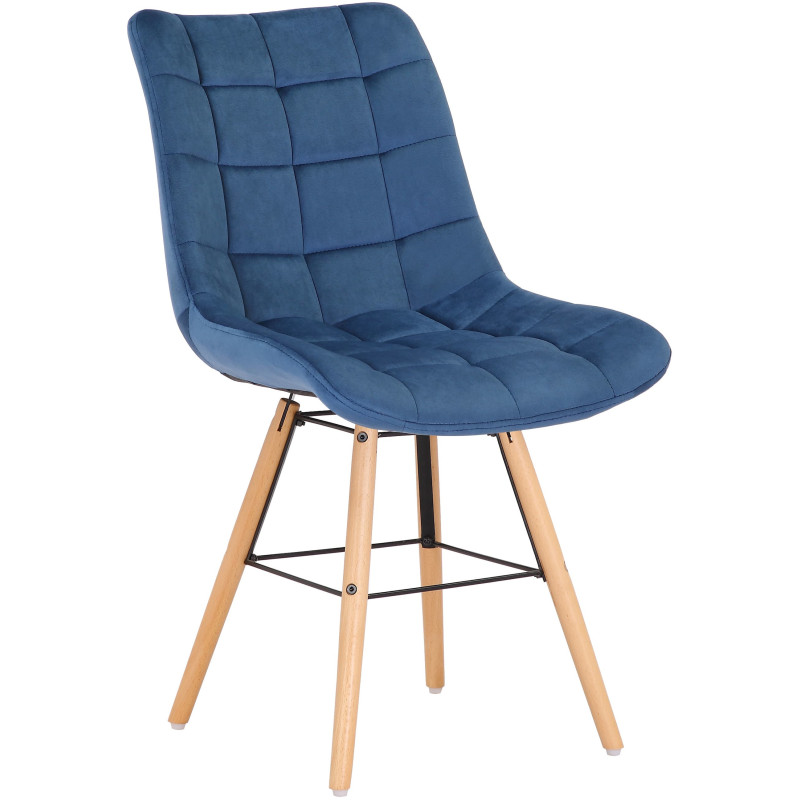 Chaise scandinave matelassée en Velours Bleu Bois Naturel Métal Noir Sarylle  - 1