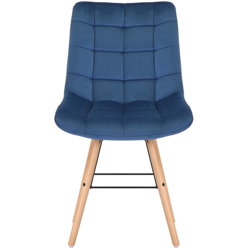Chaise scandinave matelassée en Velours Bleu Bois Naturel Métal Noir Sarylle  - 2