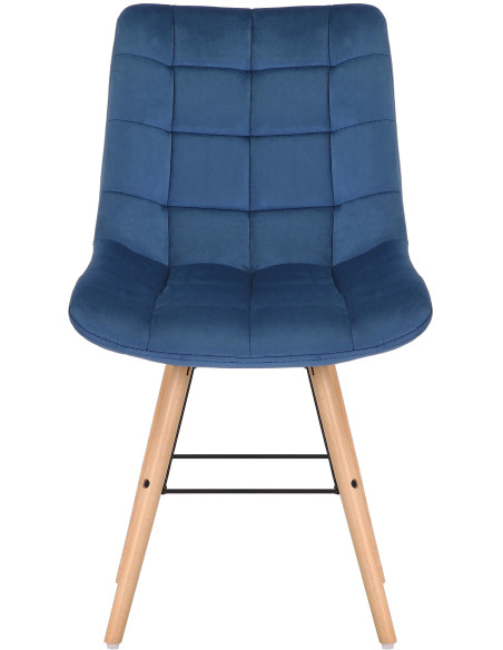 Chaise scandinave matelassée en Velours Bleu Bois Naturel Métal Noir Sarylle  - 2