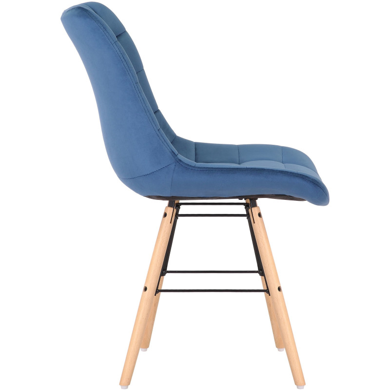 Chaise scandinave matelassée en Velours Bleu Bois Naturel Métal Noir Sarylle  - 3