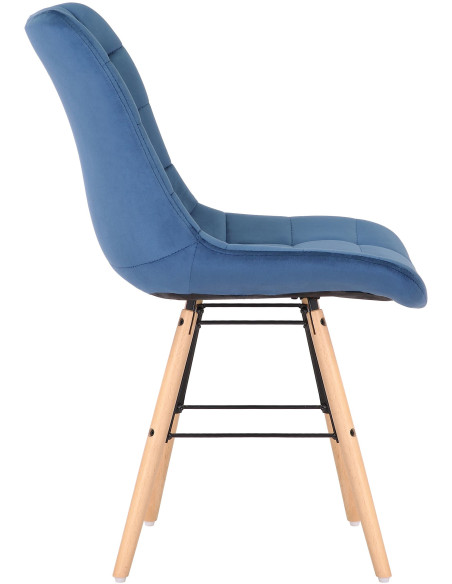 Chaise scandinave matelassée en Velours Bleu Bois Naturel Métal Noir Sarylle  - 3
