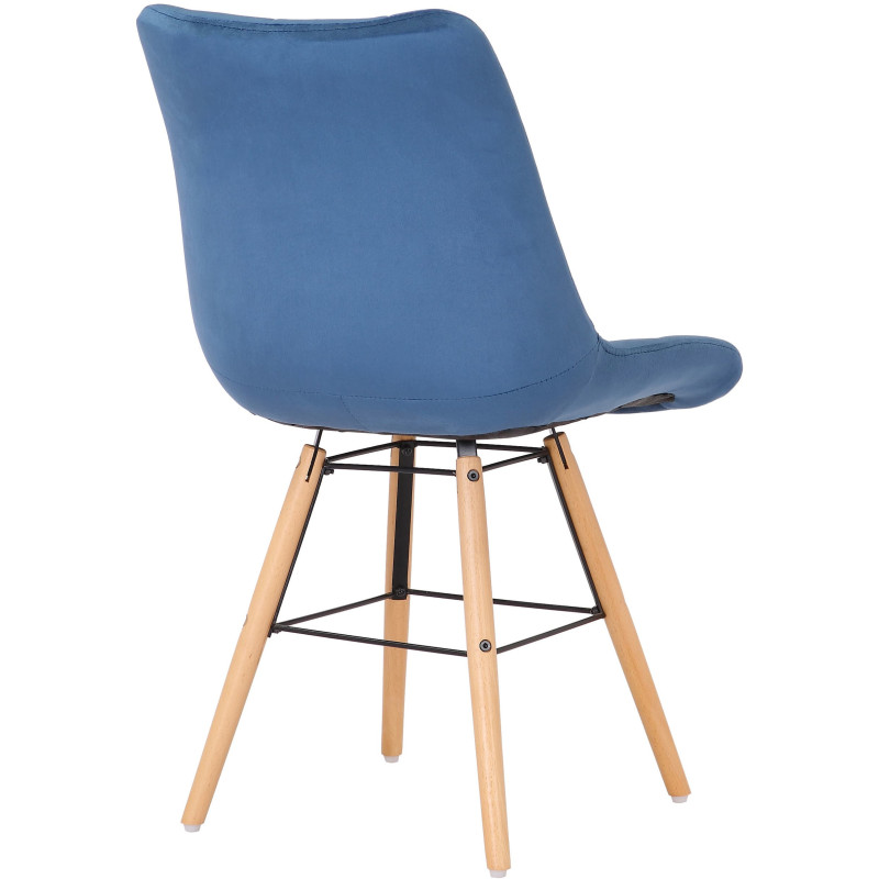 Chaise scandinave matelassée en Velours Bleu Bois Naturel Métal Noir Sarylle  - 4