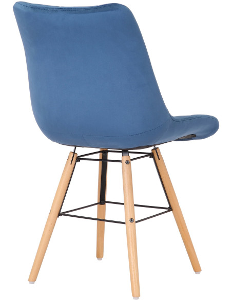 Chaise scandinave matelassée en Velours Bleu Bois Naturel Métal Noir Sarylle  - 4