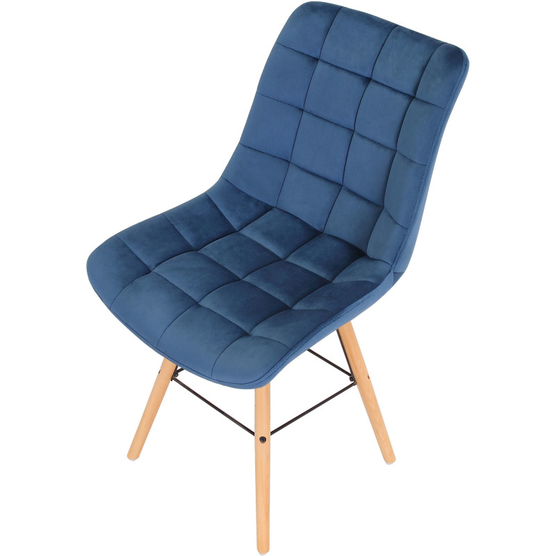 Chaise scandinave matelassée en Velours Bleu Bois Naturel Métal Noir Sarylle  - 6
