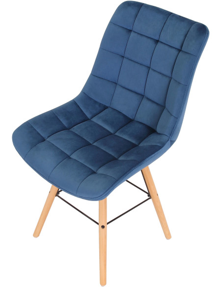 Chaise scandinave matelassée en Velours Bleu Bois Naturel Métal Noir Sarylle  - 6