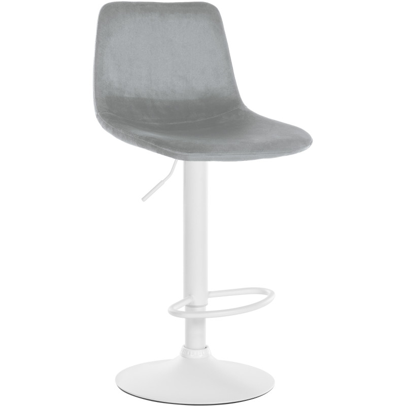 Tabouret de bar réglable moderne en Velours Gris Métal Blanc Calvin - 1