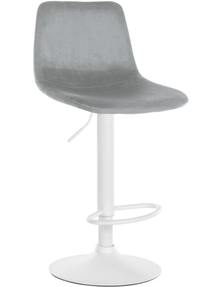 Tabouret de bar réglable moderne en Velours Gris Métal Blanc Calvin - 1