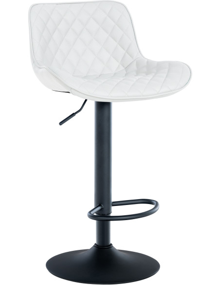 Tabouret de bar moderne matelassé en Polyuréthane Blanc Métal Noir Simeon - 1