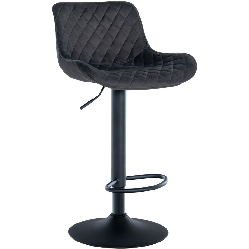 Tabouret de bar moderne matelassé en Velours Noir Métal Noir Simeon - 1