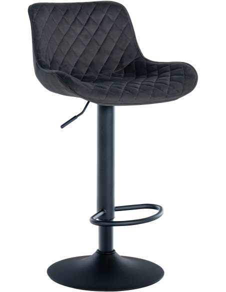 Tabouret de bar moderne matelassé en Velours Noir Métal Noir Simeon - 1