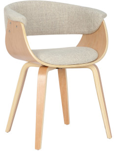 Fauteuil de table moderne en Tissu Blanc crème Bois Naturel Anatole - 1