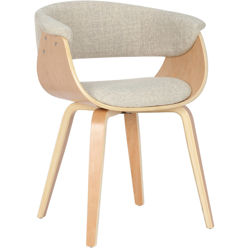 Fauteuil de table moderne en Tissu Blanc crème Bois Naturel Anatole - 1