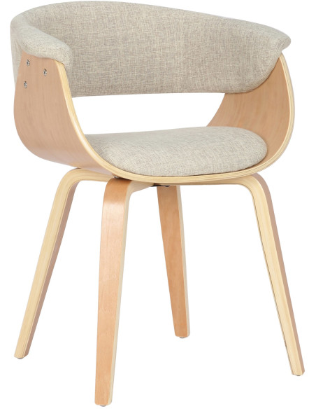 Fauteuil de table moderne en Tissu Blanc crème Bois Naturel Anatole - 1