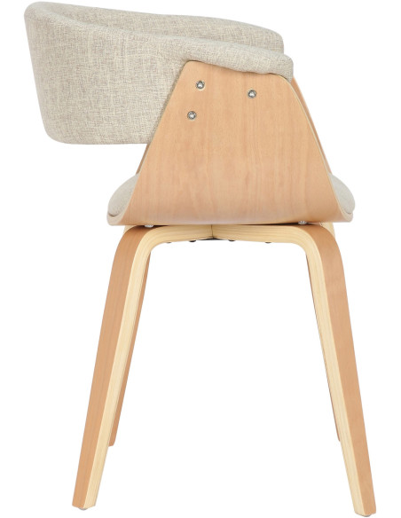 Fauteuil de table moderne en Tissu Blanc crème Bois Naturel Anatole - 3