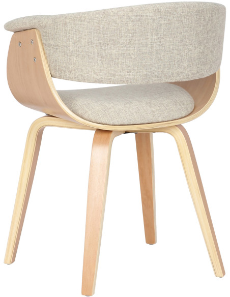 Fauteuil de table moderne en Tissu Blanc crème Bois Naturel Anatole - 4