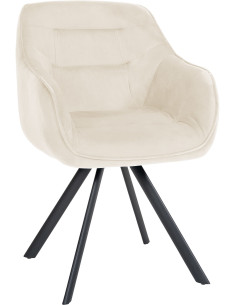 Fauteuil de table pivotant moderne en Velours Blanc crème Métal Noir Ardryn - 1