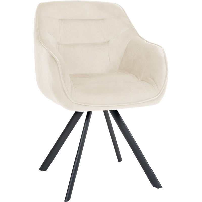 Fauteuil de table pivotant moderne en Velours Blanc crème Métal Noir Ardryn - 1