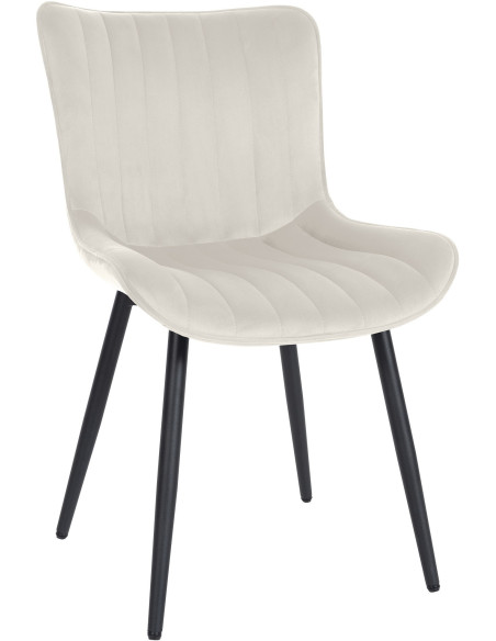 Chaise matelassée contemporaine en Velours Blanc crème Métal Noir Elyson - 1
