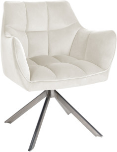 Fauteuil de table pivotant moderne en Velours Blanc crème Métal Argenté Merilys - 1