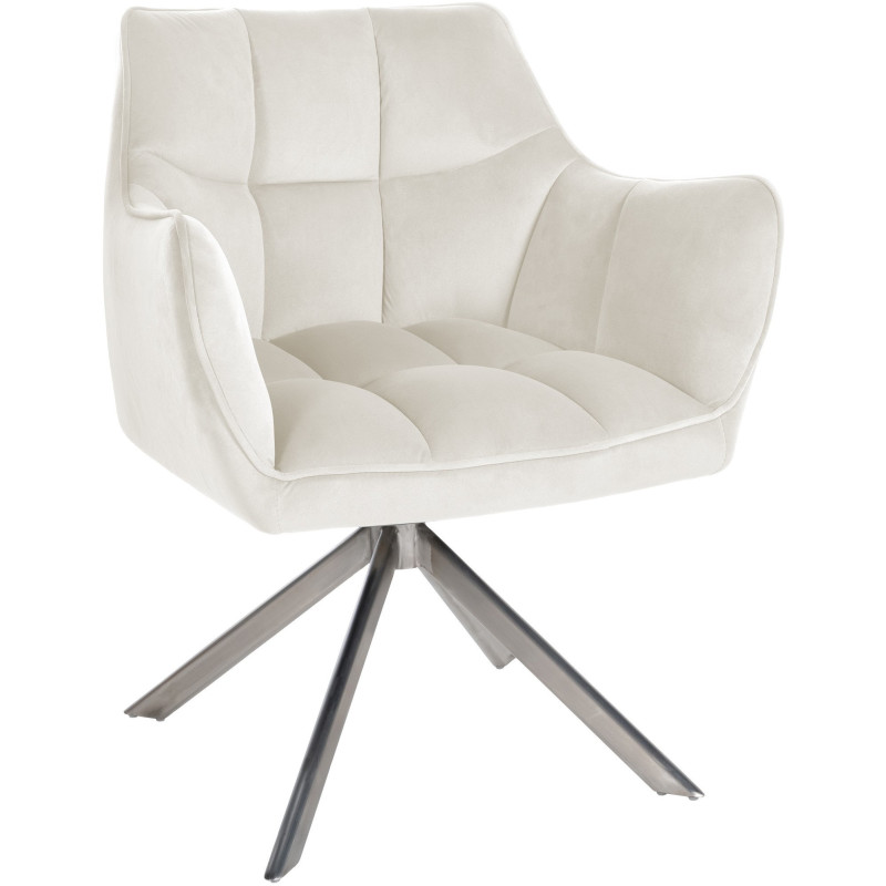 Fauteuil de table pivotant moderne en Velours Blanc crème Métal Argenté Merilys - 1