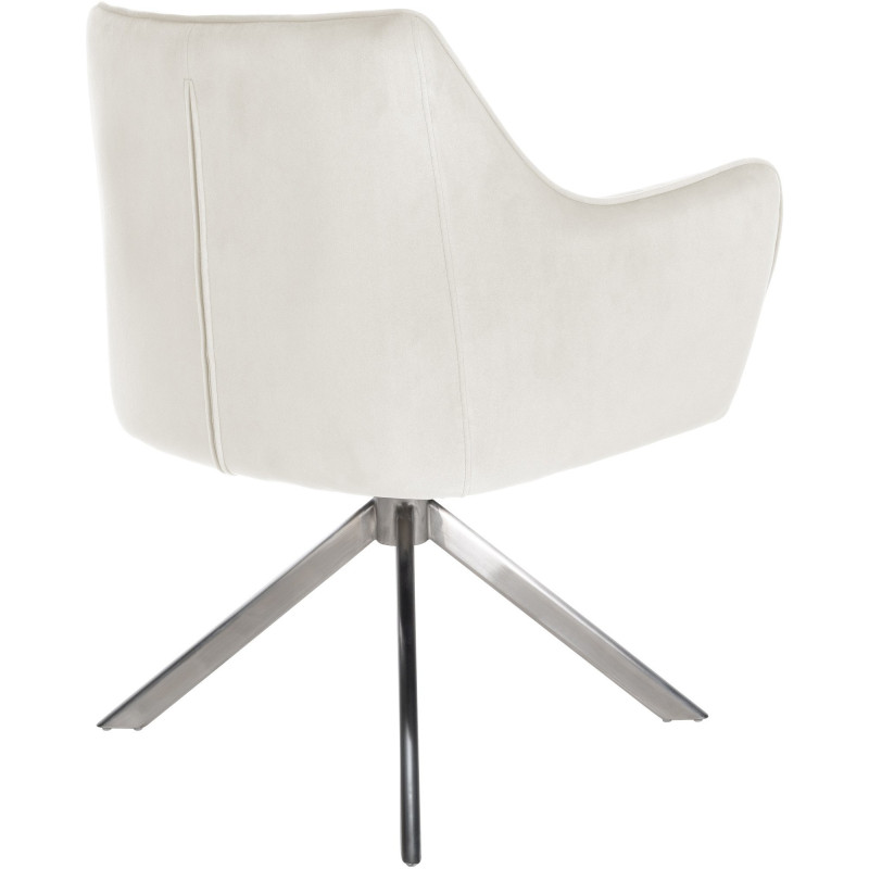 Fauteuil de table pivotant moderne en Velours Blanc crème Métal Argenté Merilys - 5