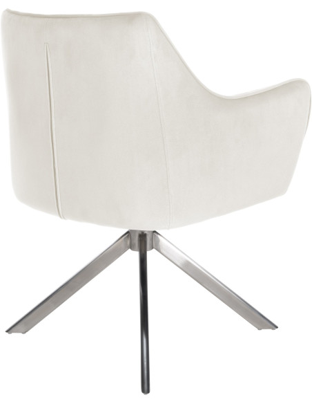 Fauteuil de table pivotant moderne en Velours Blanc crème Métal Argenté Merilys - 5