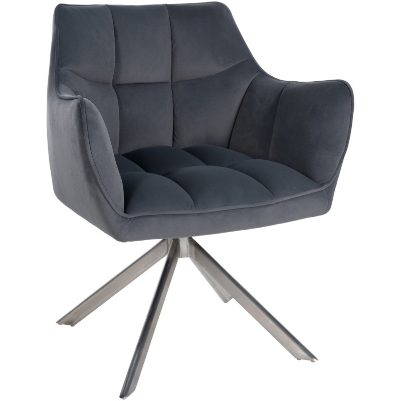 Fauteuil de table pivotant moderne en Velours Gris foncé Métal Argenté Merilys - 1