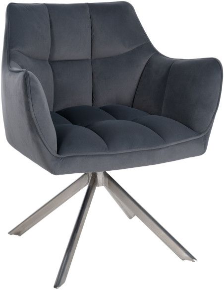 Fauteuil de table pivotant moderne en Velours Gris foncé Métal Argenté Merilys - 1