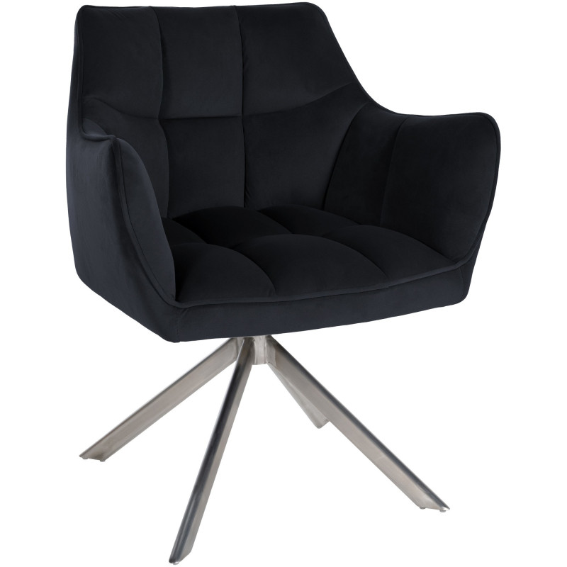 Fauteuil de table pivotant moderne en Velours Noir Métal Argenté Merilys - 1