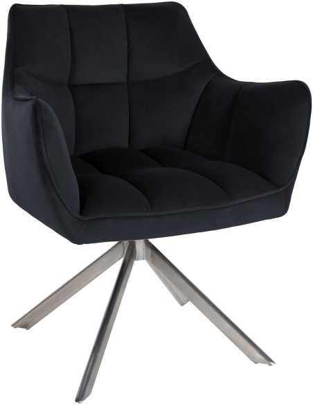 Fauteuil de table pivotant moderne en Velours Noir Métal Argenté Merilys - 1