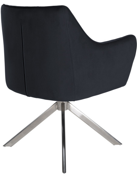Fauteuil de table pivotant moderne en Velours Noir Métal Argenté Merilys - 5