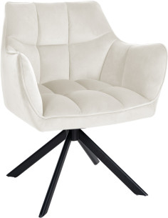 Fauteuil de table pivotant moderne en Velours Blanc crème Métal Noir Merilys - 1