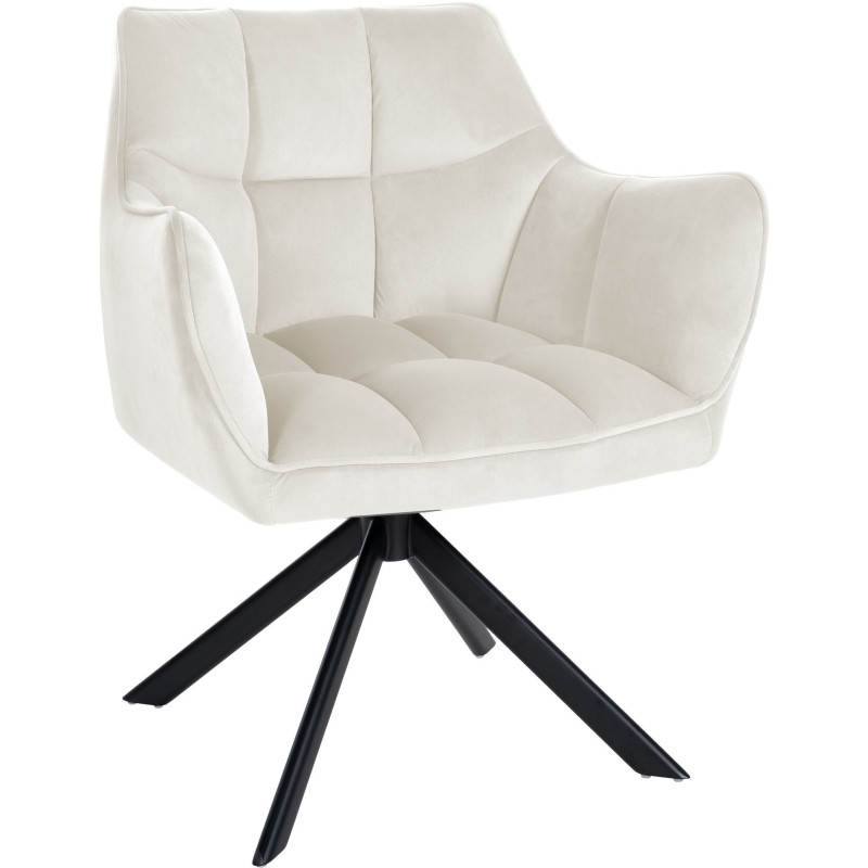 Fauteuil de table pivotant moderne en Velours Blanc crème Métal Noir Merilys - 1