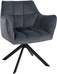 Fauteuil de table pivotant moderne en Velours Gris foncé Métal Noir Merilys - 1